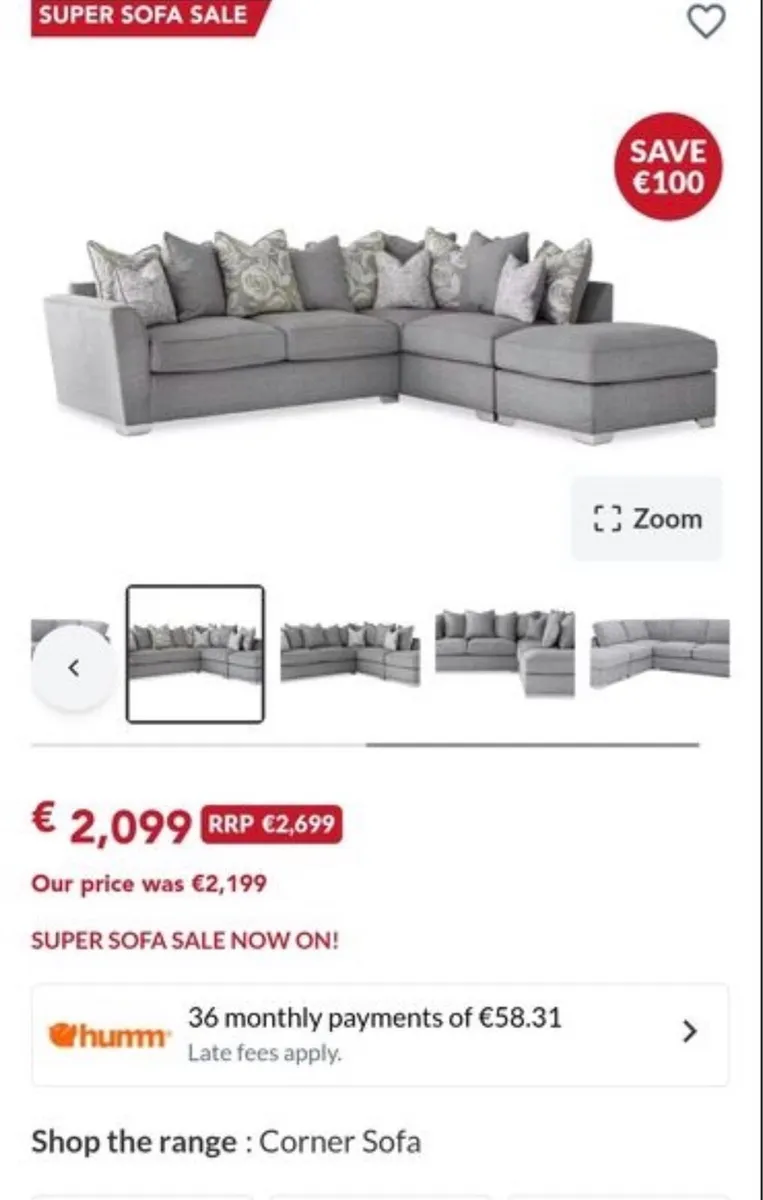 Harvey Norman l shaped grey corner sofa &footsto - Image 2