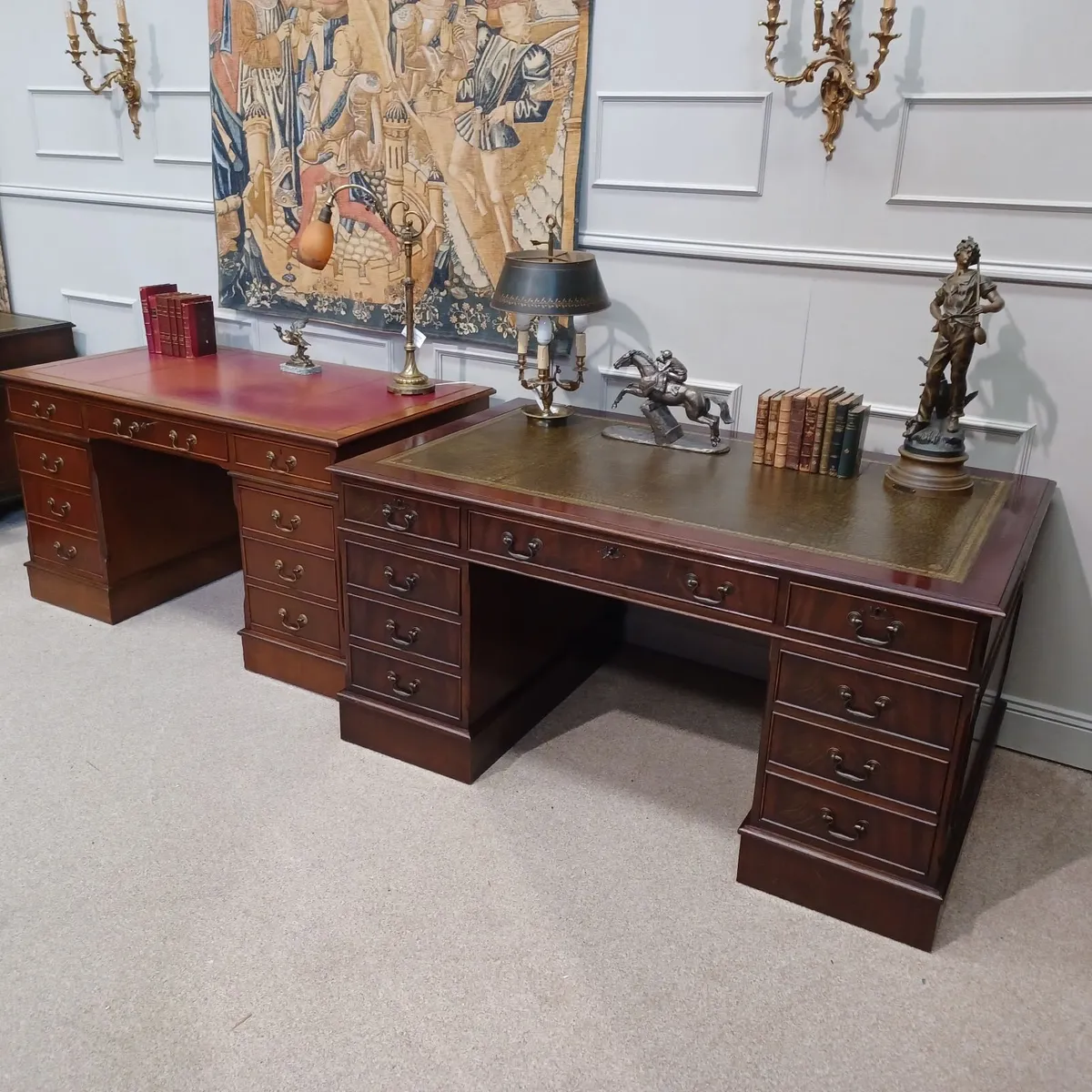 Victorian-style Leather top pedestal desks - Image 3