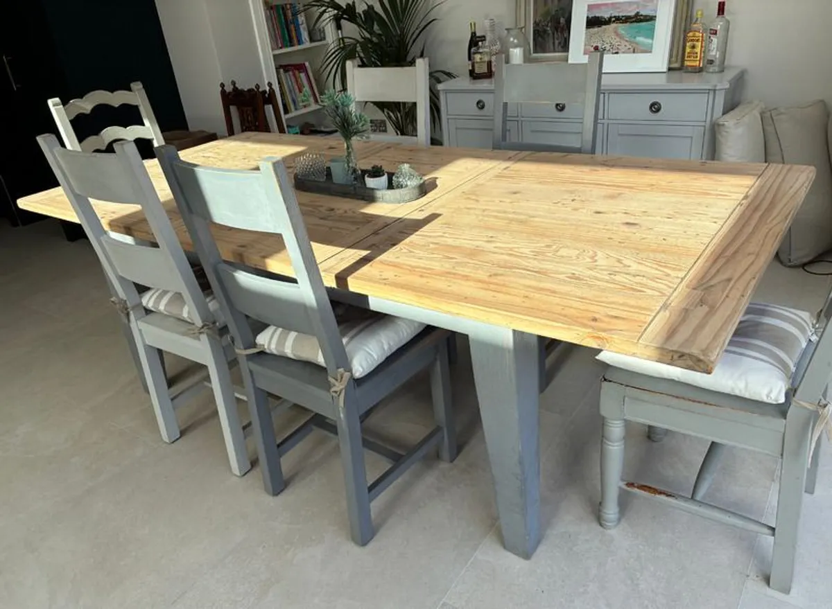 Rustic Reclaimed Pine Extendable Dining Table & 6 Chairs - Image 4