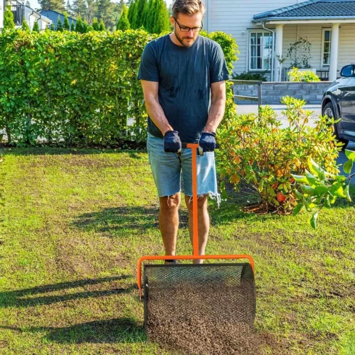 Compost Spreader, 24" Peat Moss Spreader with Heig - Image 4