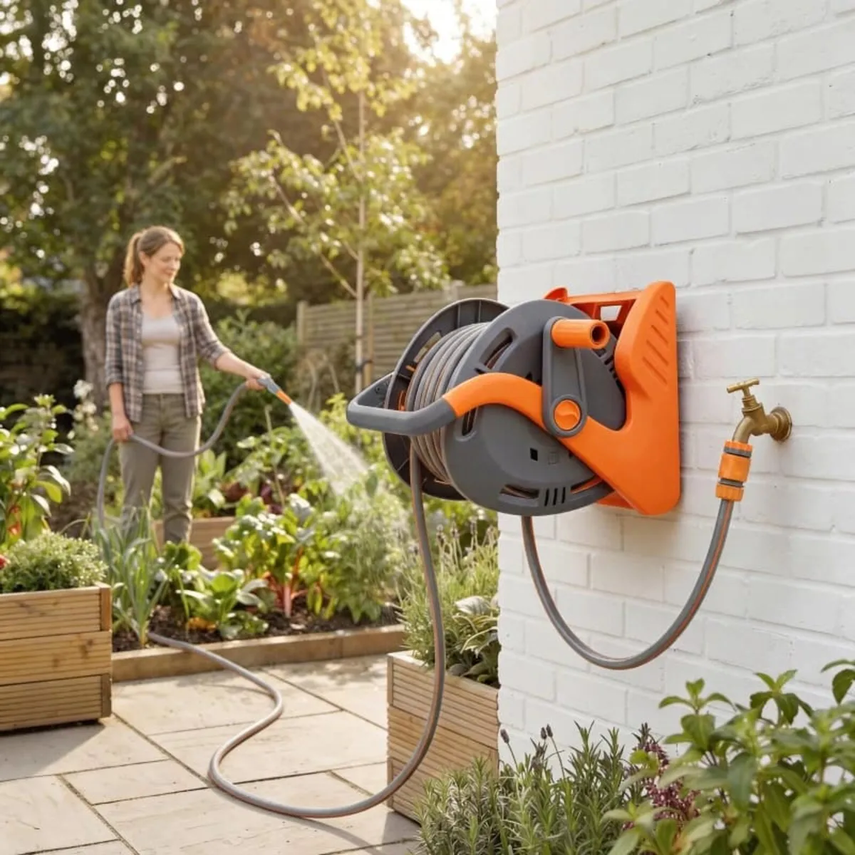 Portable Garden Hose Reel, 20+2 m Wall Mounted Hos - Image 2
