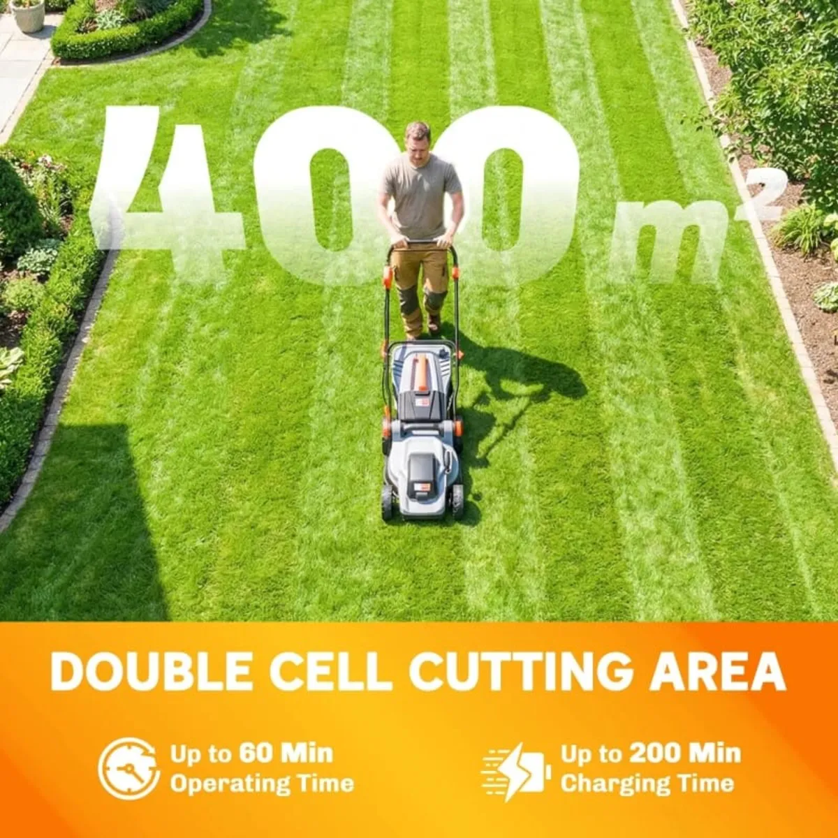 18V Cordless Lawnmower with 2 x 4Ah Batteries, Bat - Image 4