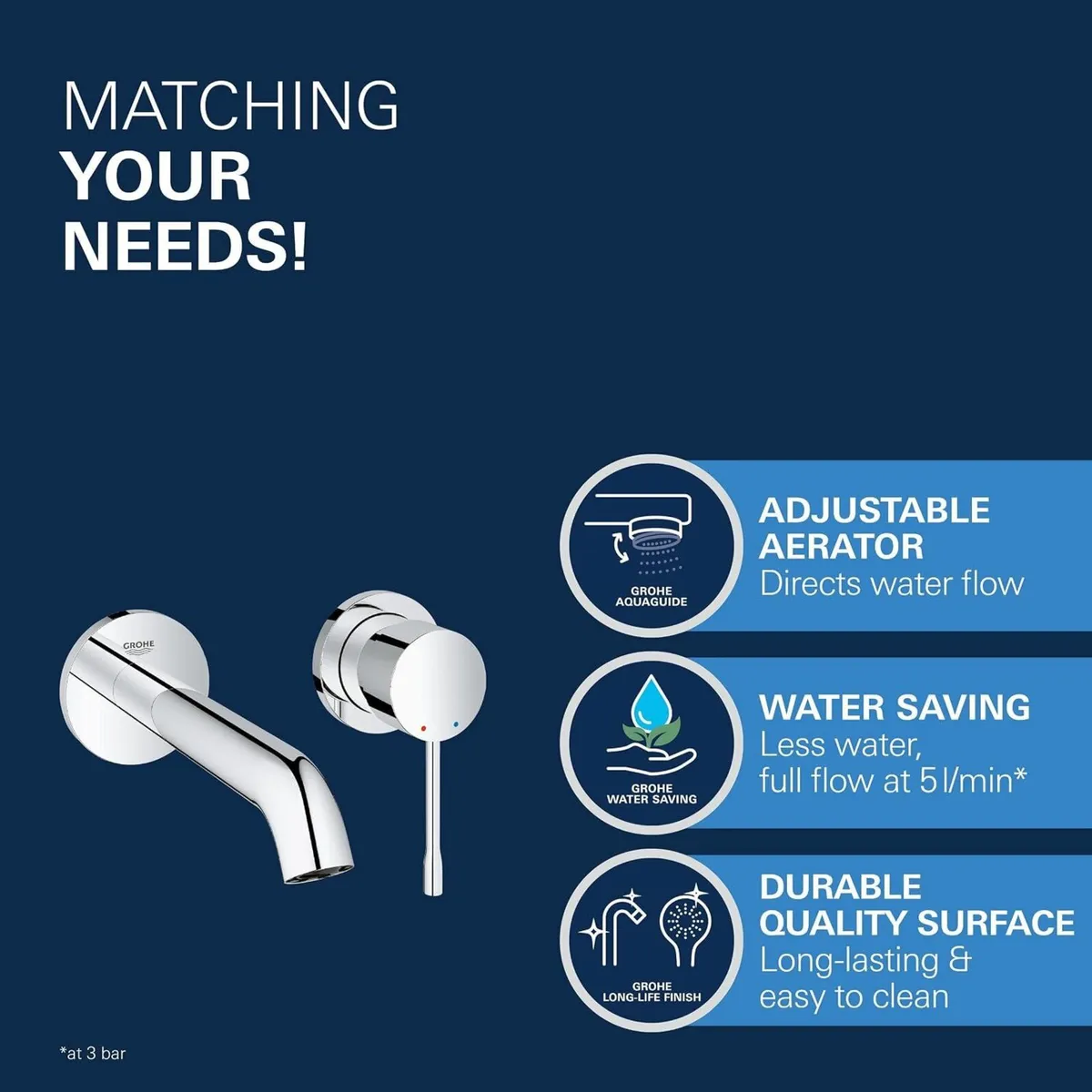 Essence Wall Mounted 2 Hole Basin Mixer Tap - Image 3