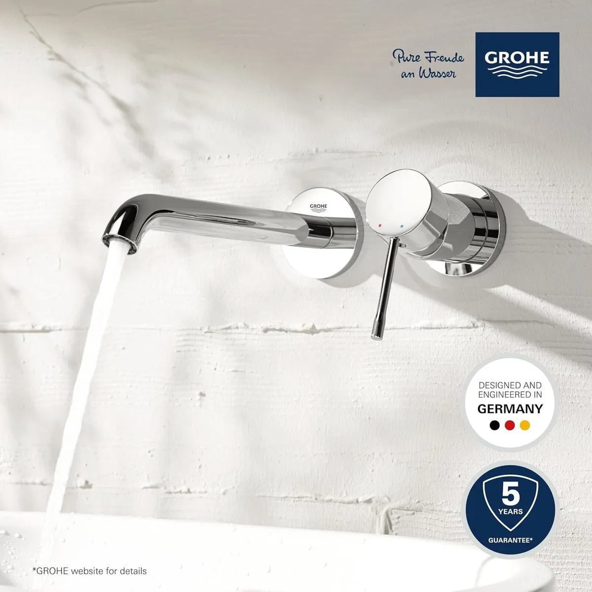 Essence Wall Mounted 2 Hole Basin Mixer Tap - Image 2