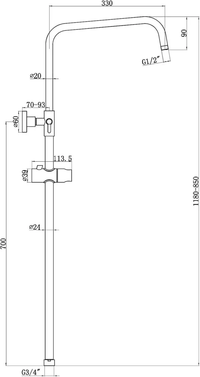 Carre G03 Shower Adjustable Rigid Riser Rail - Image 3