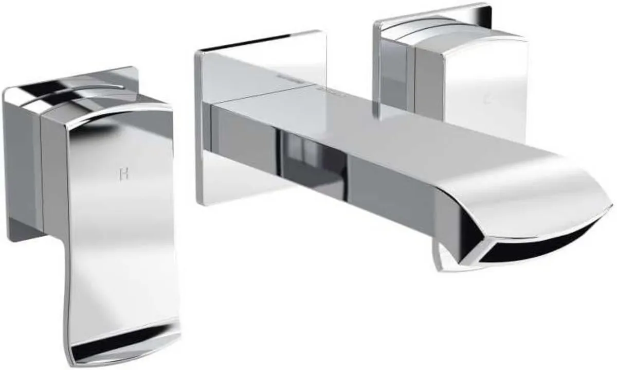 Bathroom Taps Square Wall Mounted Chrome Bath - Image 1