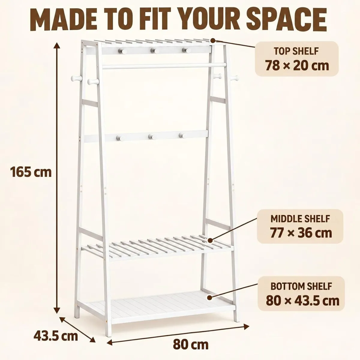 Bamboo Clothes Rail with 3 Shelves - Image 3