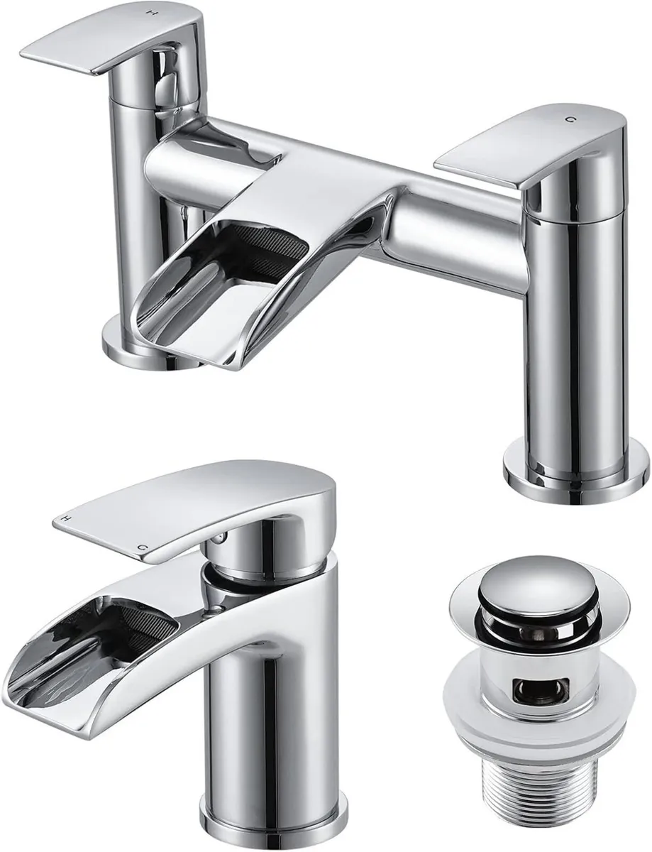 Basin Taps with Waste and Waterfall Bath Mixer - Image 1