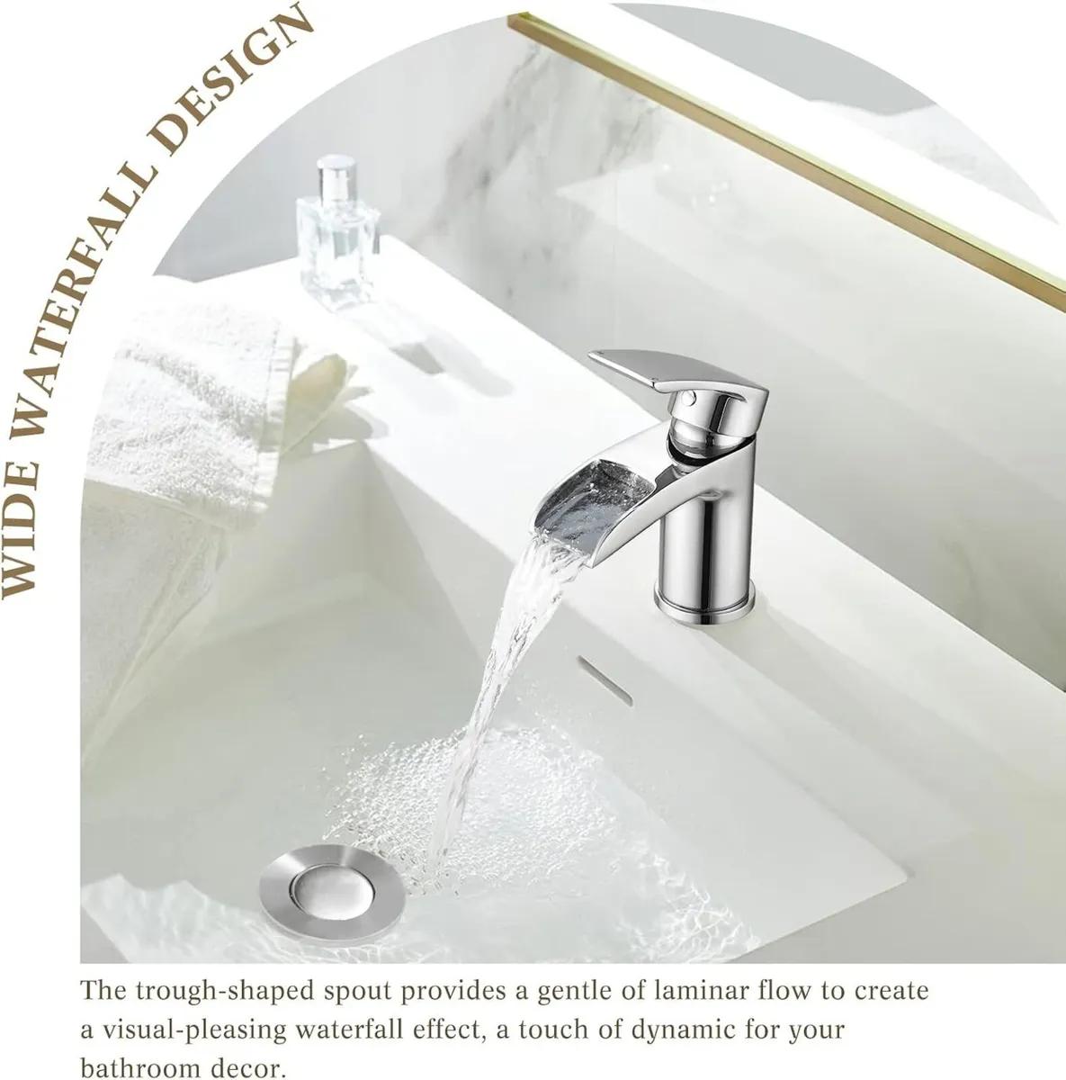 Basin Taps with Waste and Waterfall Bath Mixer - Image 3
