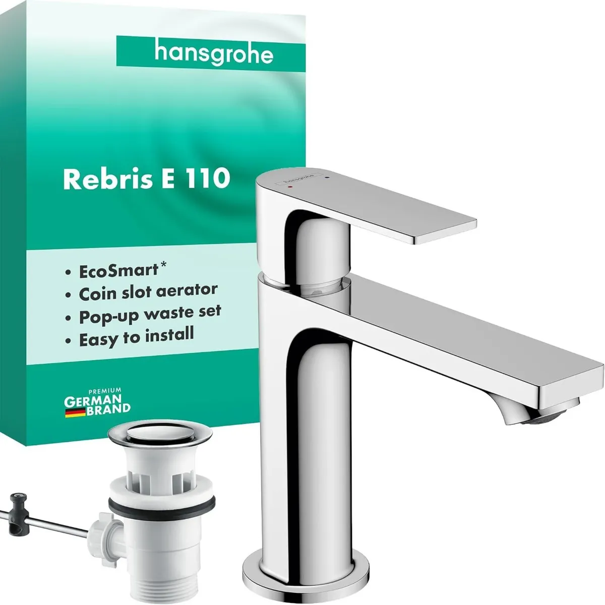 Rebris E Basin Mixer Tap 110 with Pop-Up - Image 1