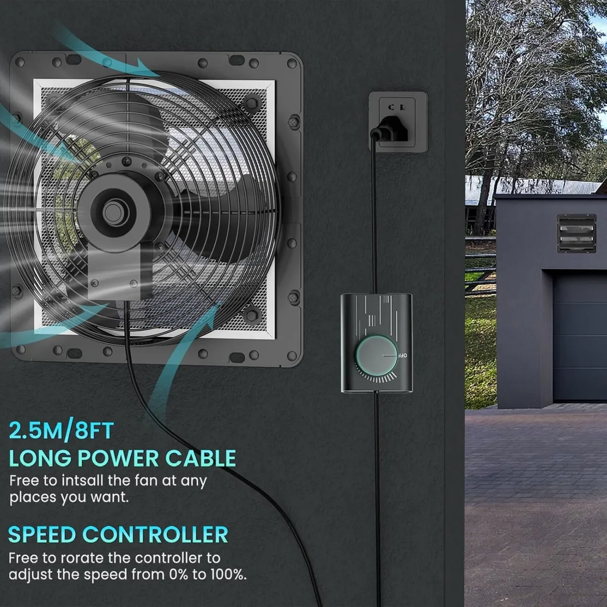 250MM Shutter Exhaust Fan with Speed Controller - Image 2