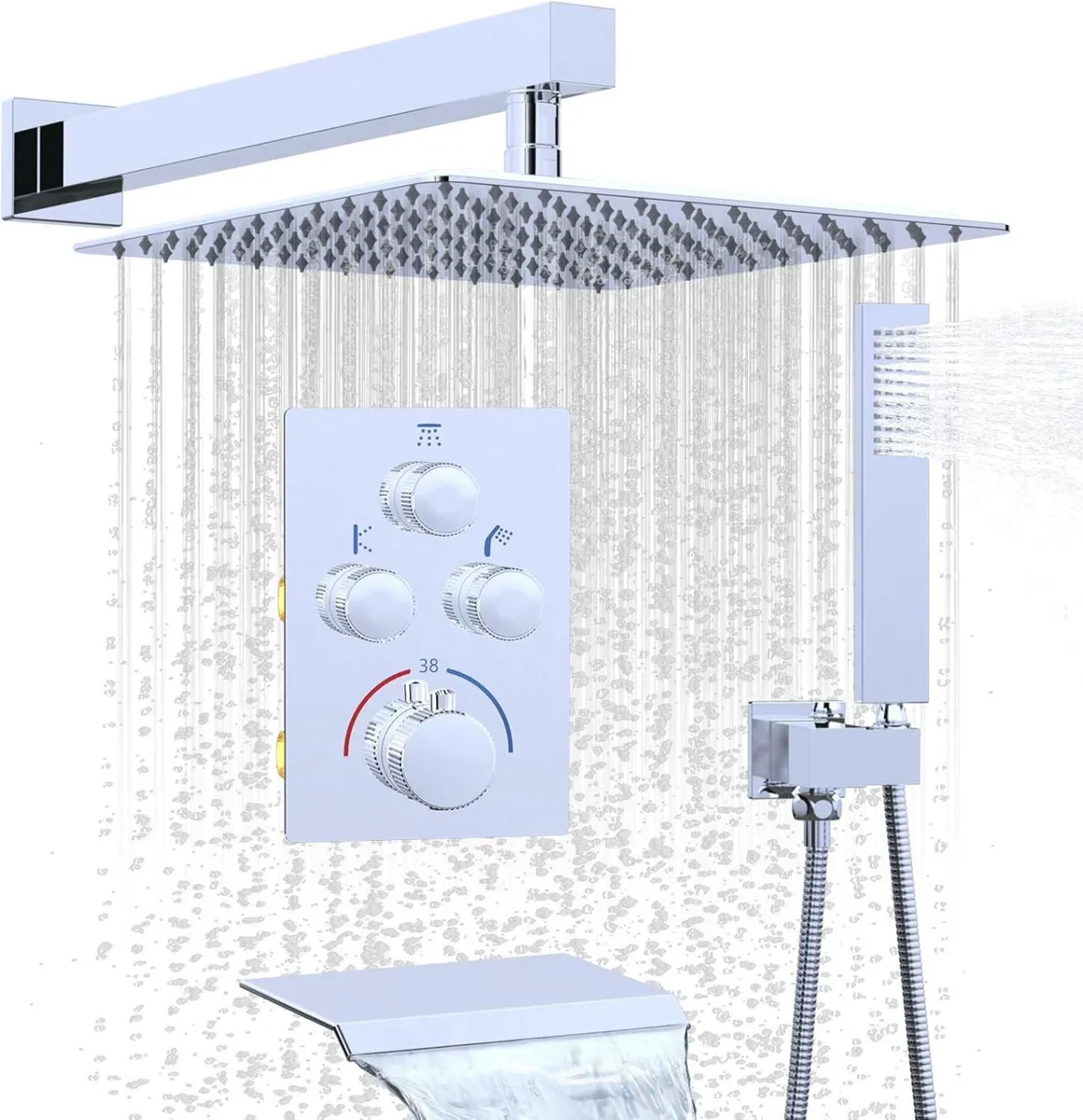 Chrome Brass Wall Mount Rain Mixer - Image 1