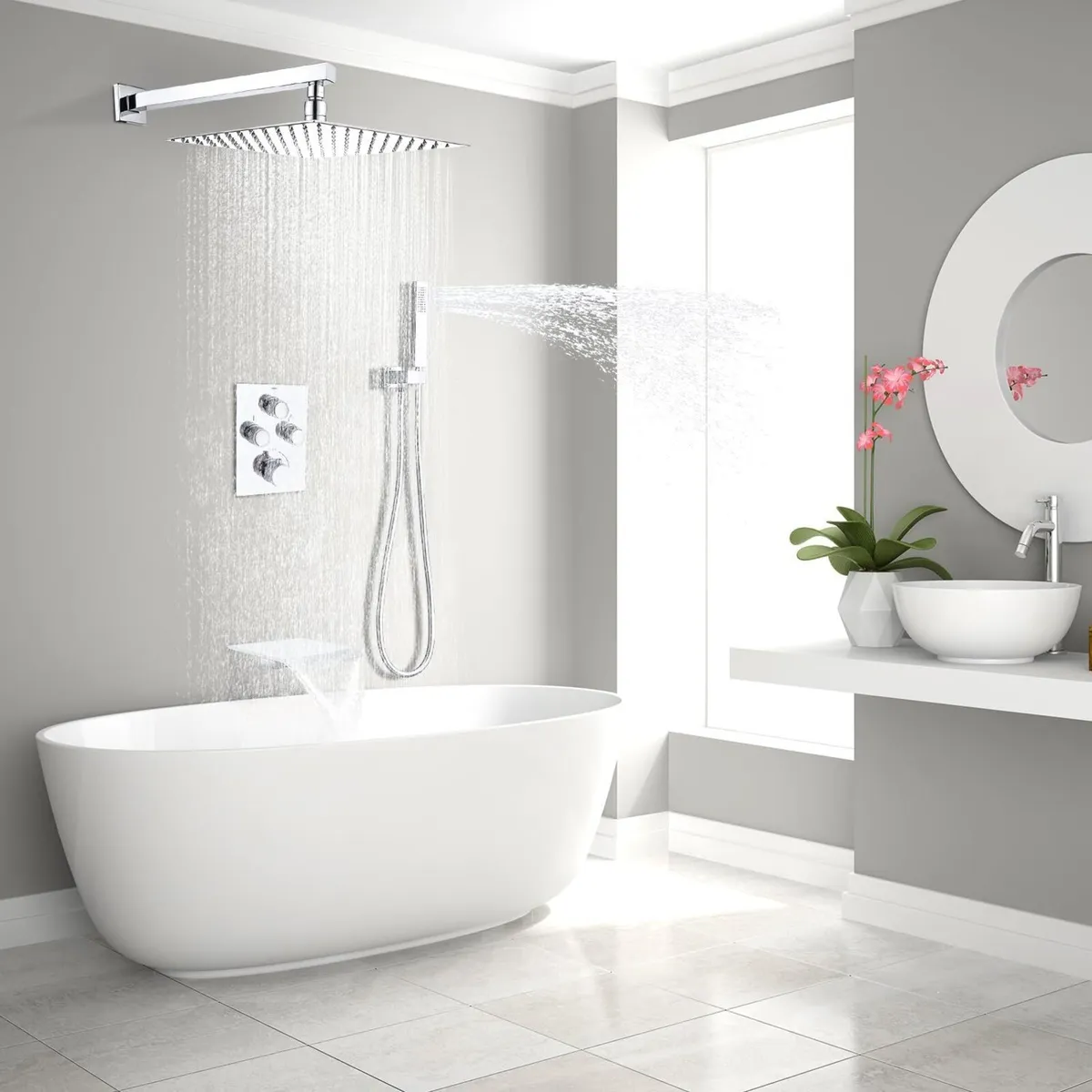 Chrome Brass Wall Mount Rain Mixer - Image 2