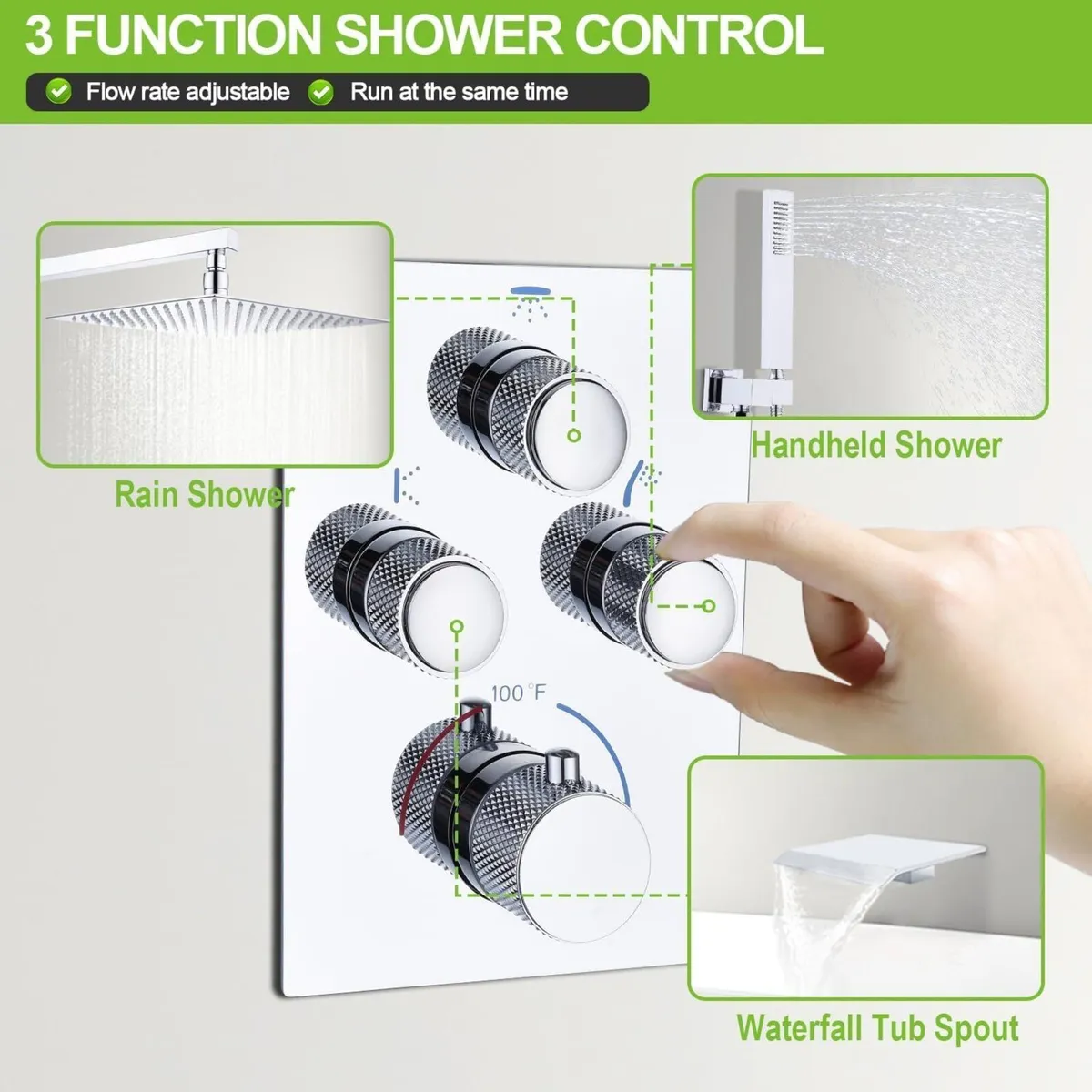 Chrome Brass Wall Mount Rain Mixer - Image 4