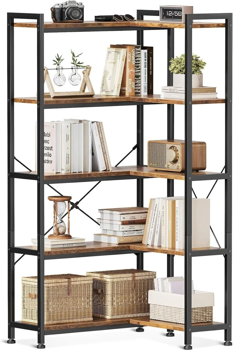 5 Tier Corner Bookcase 5 Shelf L Shape - Image 1