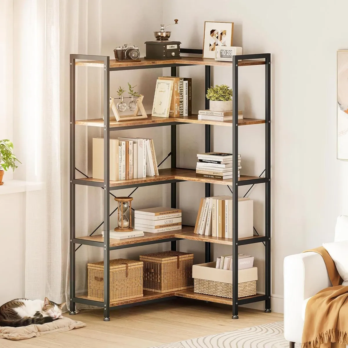 5 Tier Corner Bookcase 5 Shelf L Shape - Image 2