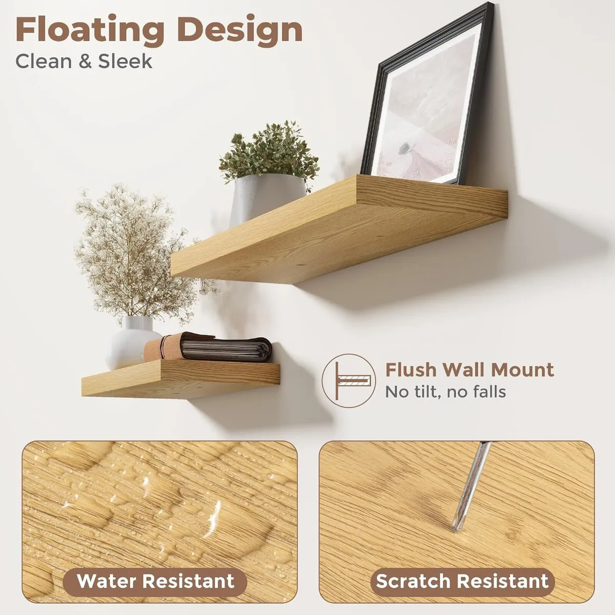 Floating Shelves Wall Shelf Bookshelf Natural - Image 4
