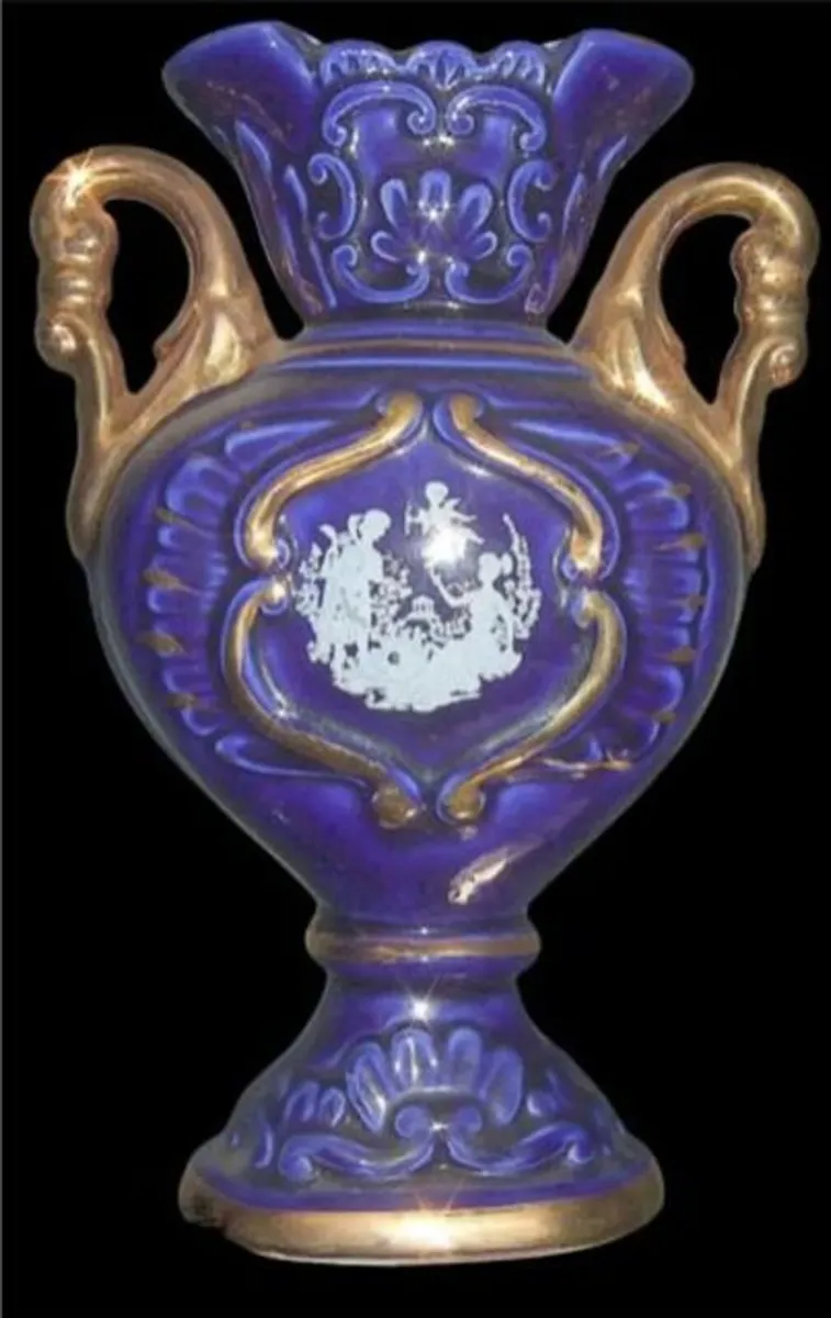 Vintage Italian Cobalt Blue & Gold Urn Vase - Image 1