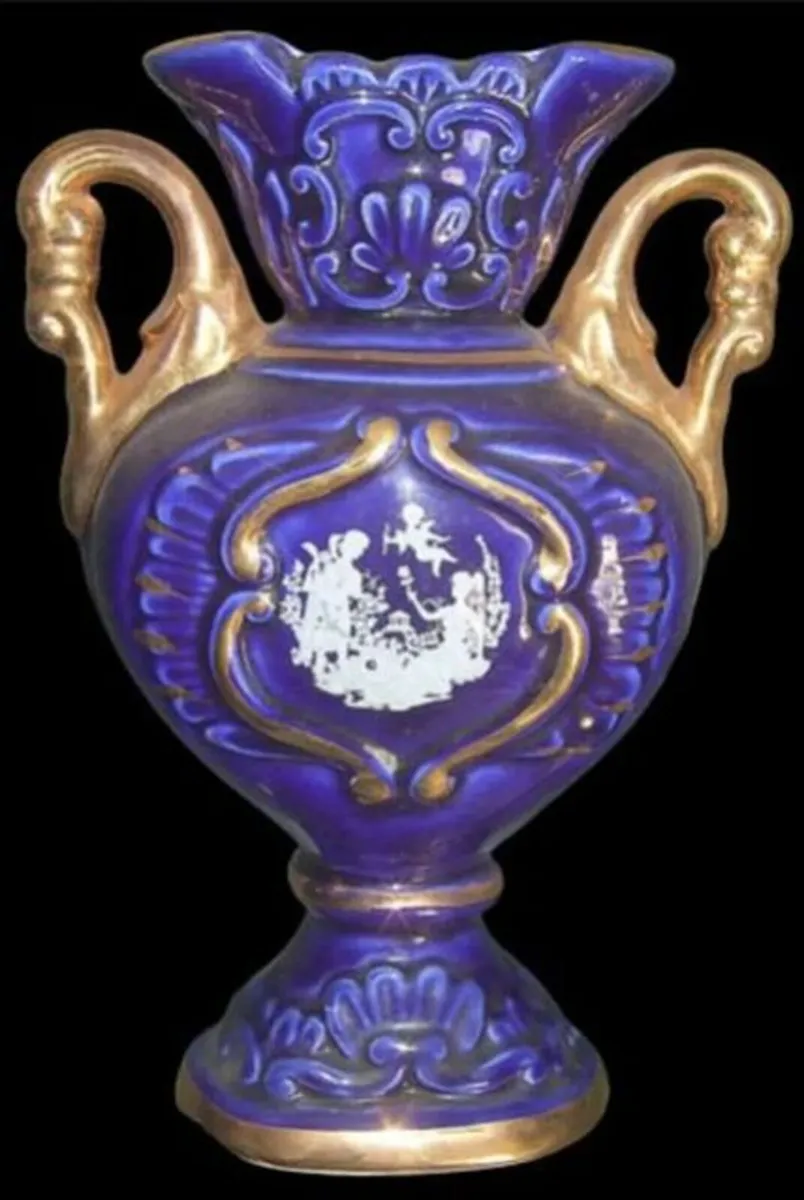Vintage Italian Cobalt Blue & Gold Urn Vase - Image 3