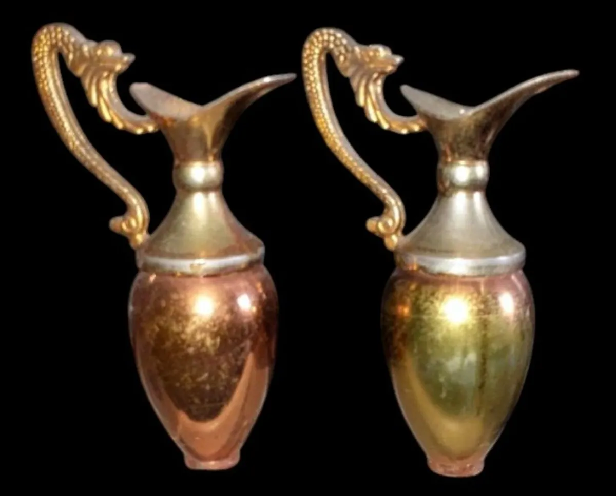 Pair of Vintage Copper/Brass Mini Ewers/Pitchers - Image 2