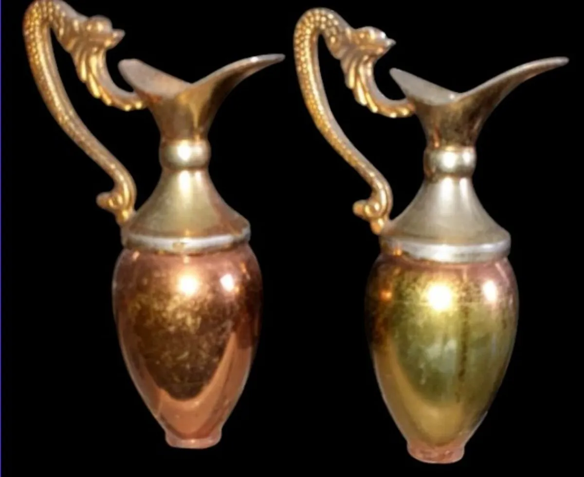 Pair of Vintage Copper/Brass Mini Ewers/Pitchers - Image 3