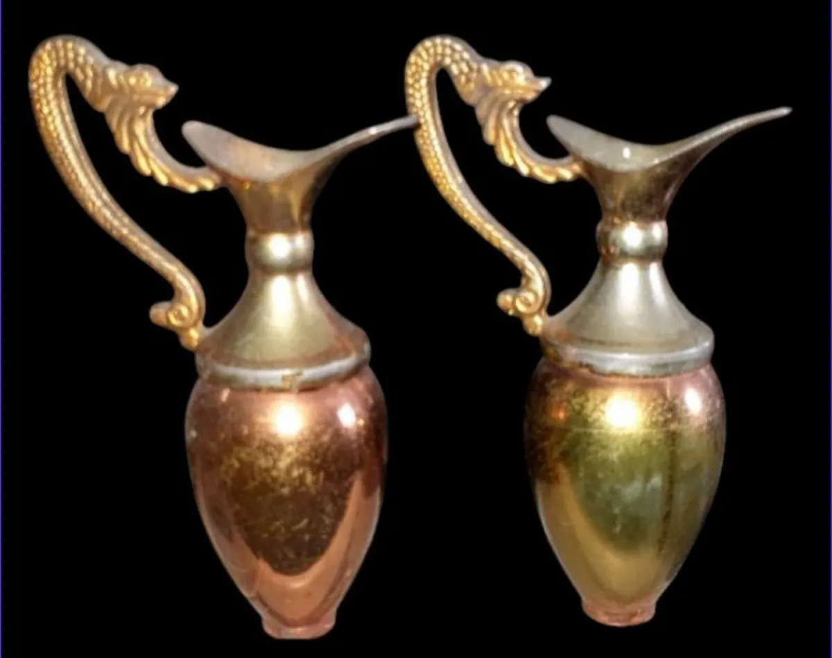 Pair of Vintage Copper/Brass Mini Ewers/Pitchers - Image 4