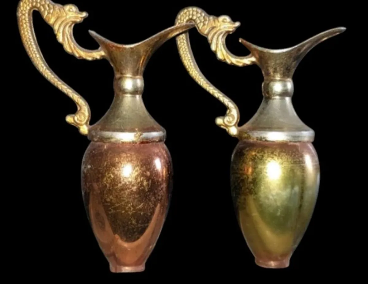 Pair of Vintage Copper/Brass Mini Ewers/Pitchers - Image 1