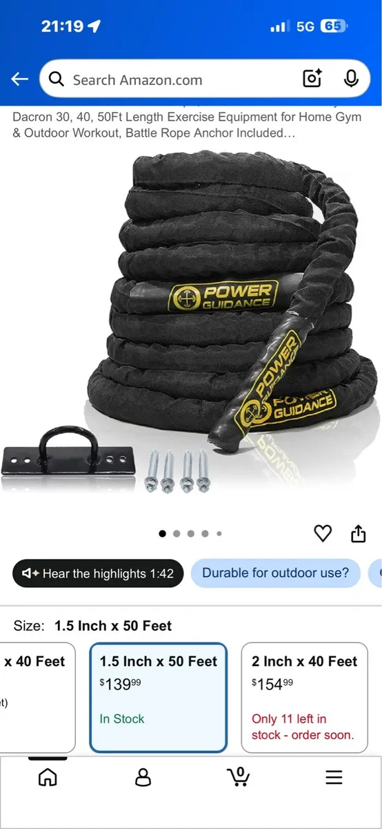 50 FOOT BATTLE ROPE AND WALL ANCHOR!!! CHEAP!! - Image 2