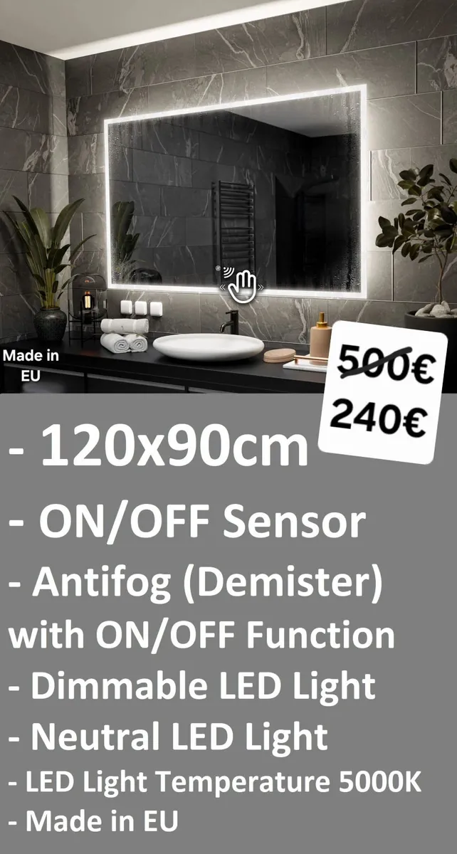 LED Bathroom Mirror Fog Free 120x90cm Made in EU