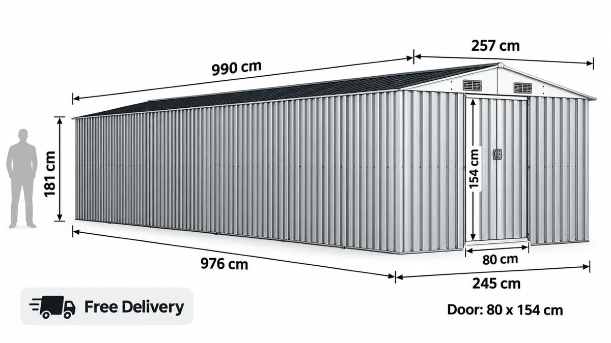 Large Grey Metal Garden Shed 8 x 32 ft Galvanised - Image 3