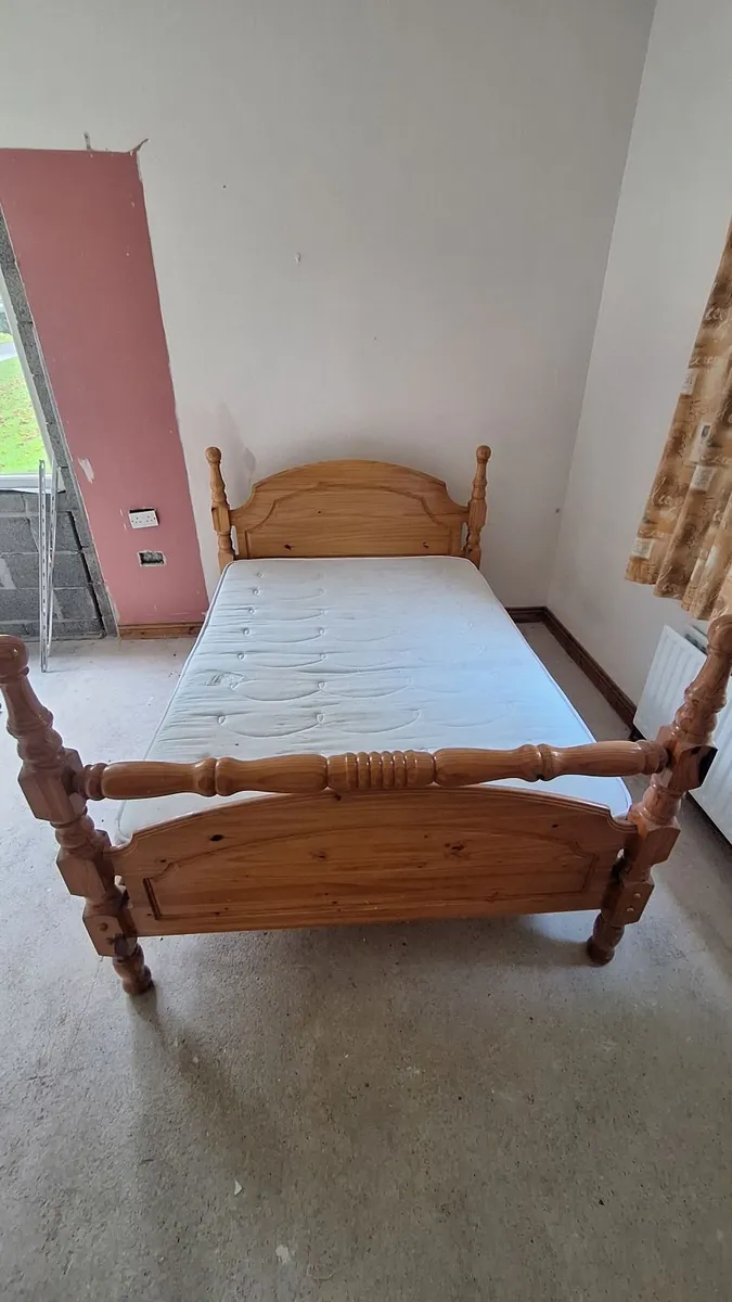 Solid Pine Double Bed Frame + Mattress - Image 2