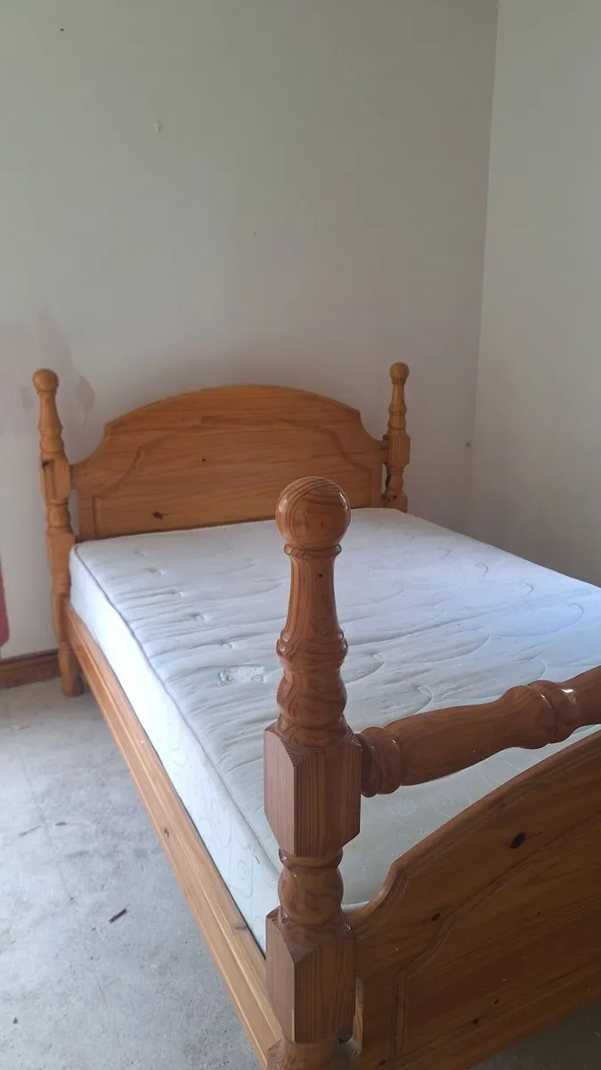 Solid Pine Double Bed Frame + Mattress - Image 1