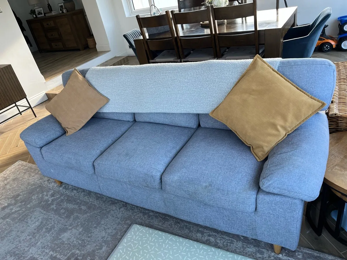 3-seat sofa, 2 Armchairs and Footstool- Light Grey - Image 1