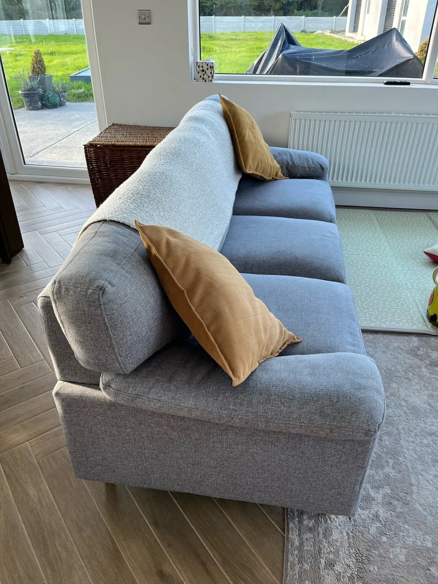 3-seat sofa, 2 Armchairs and Footstool- Light Grey - Image 2