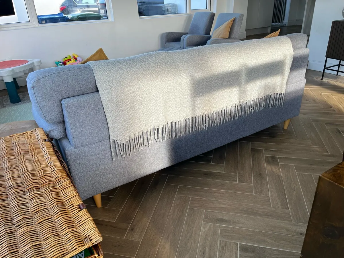 3-seat sofa, 2 Armchairs and Footstool- Light Grey - Image 3
