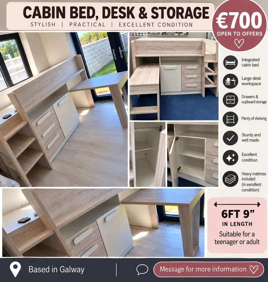 Cabin Bed, Desk & Storage