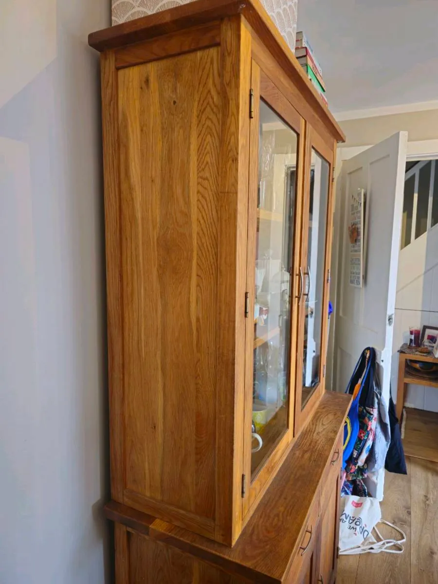 Solid Oak Kitchen Dresser / Display Cabinet - Image 2