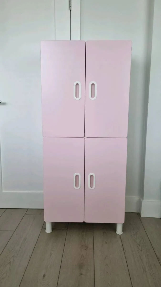 2 White Ikea Stuva Units with Pink Fritids Doors - Image 1