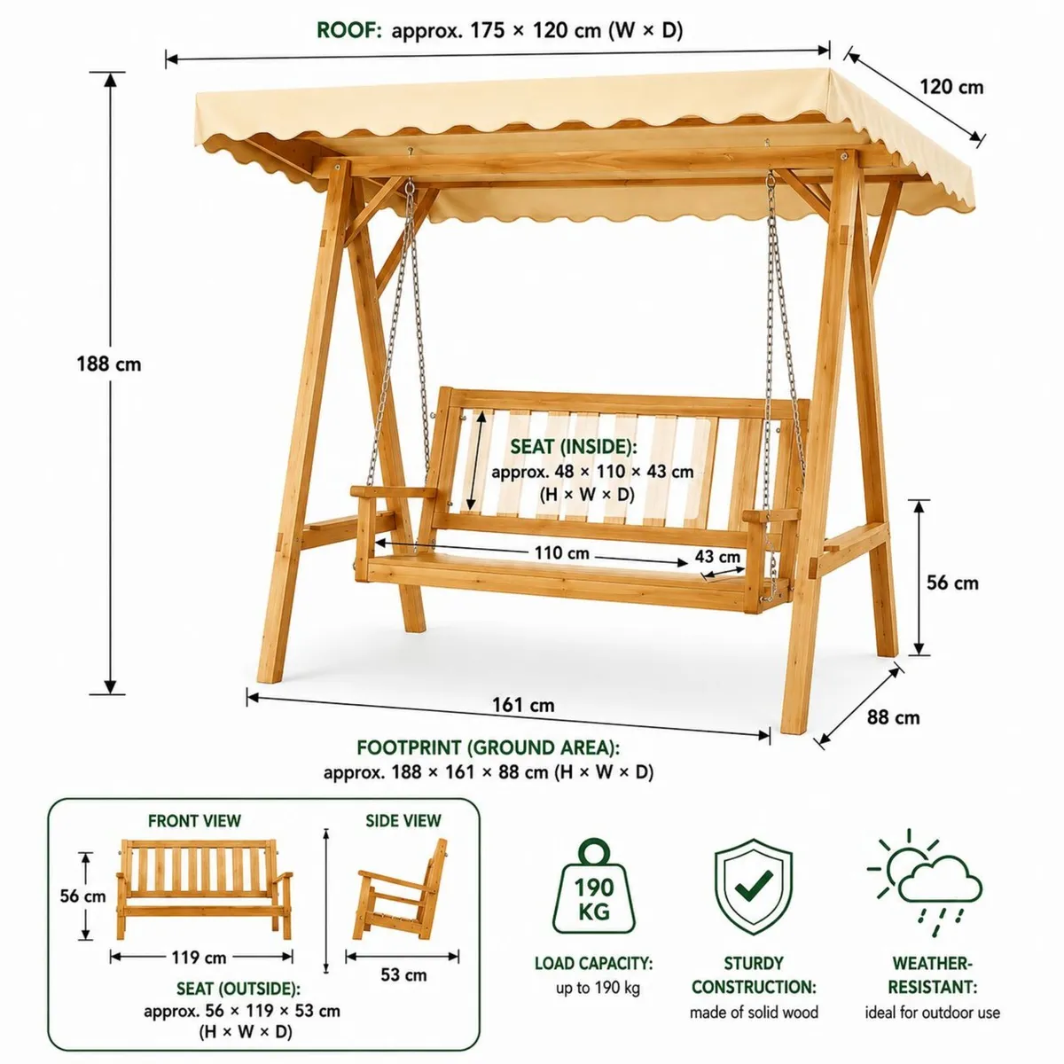 Hollywood garden swing bench - FREE Delivery - Image 4