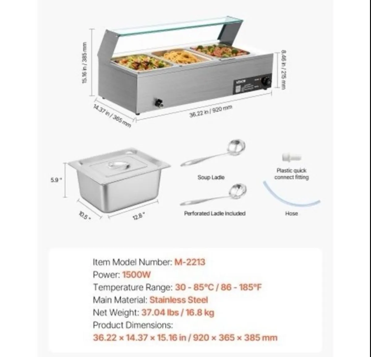 Commercial Food Warmer, 1500W Electric Bain Marie - Image 4
