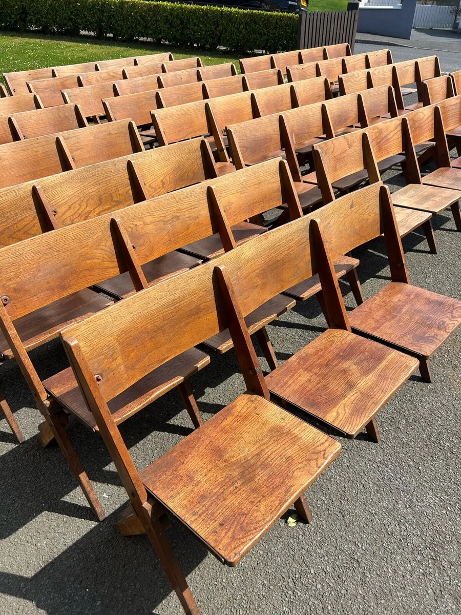 Antique 1930s solid oak seating chairs - Image 3
