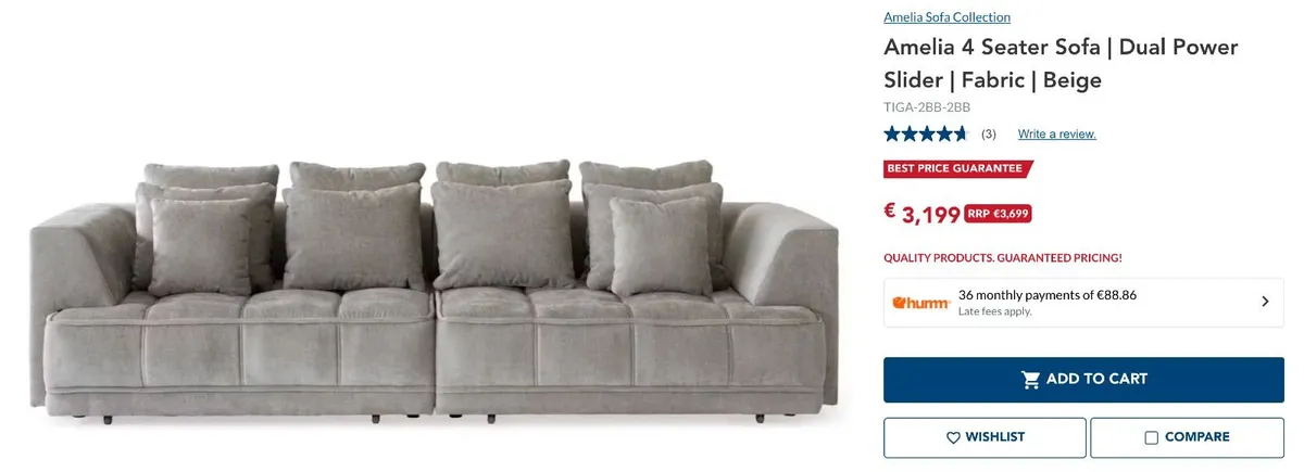 NEW Harvey Norman Amelia 4 Seater Sofa Beige - Image 1