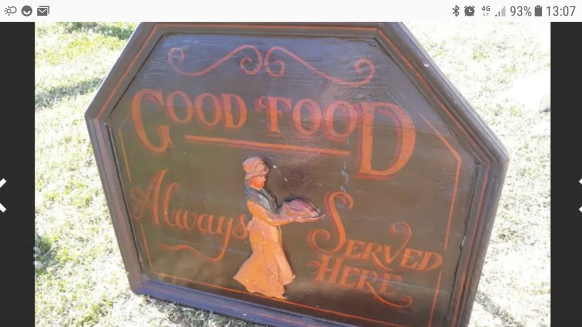 Vintage Wooden Restaurant Sign - Image 2