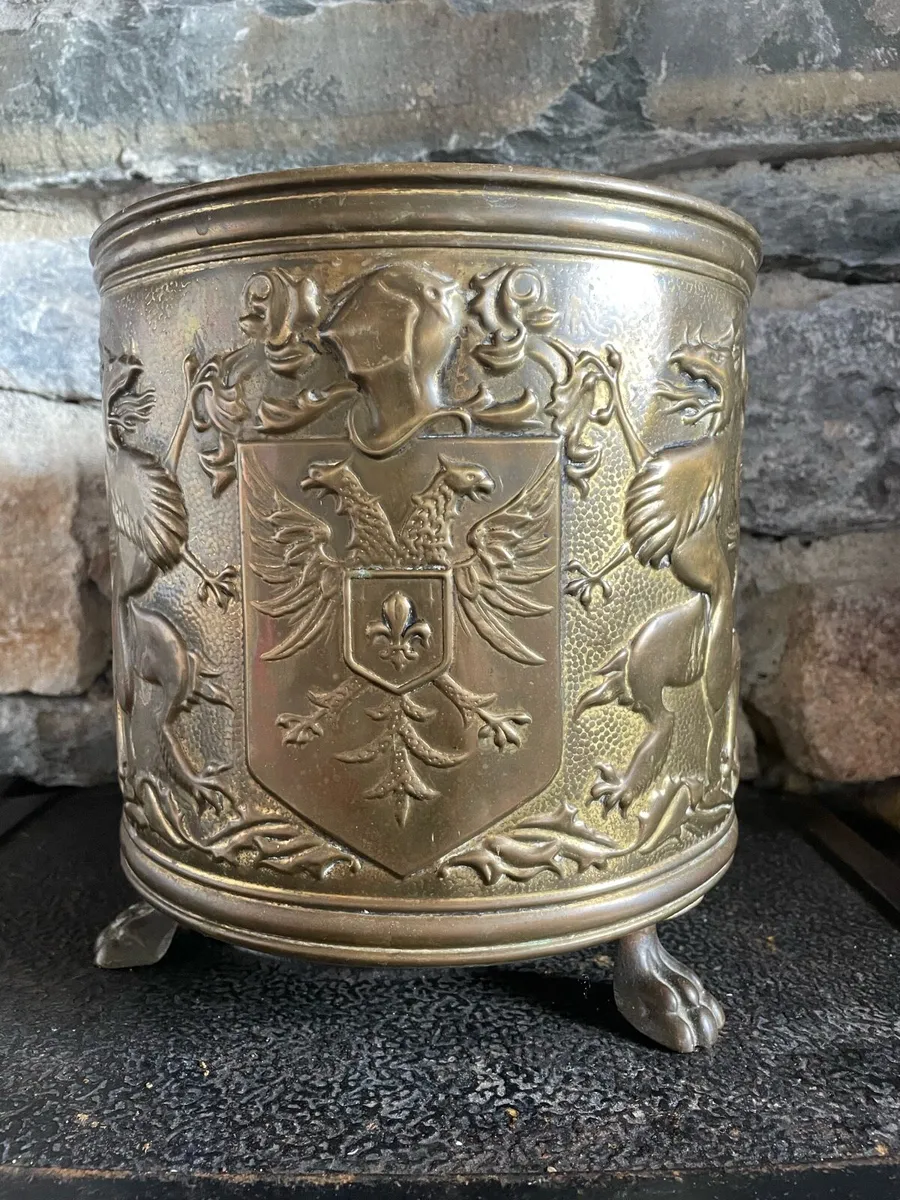 Vintage Embossed Brass Planter - Image 1