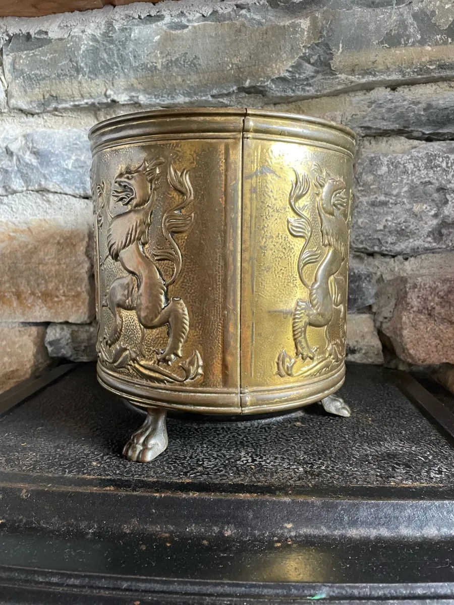 Vintage Embossed Brass Planter - Image 2