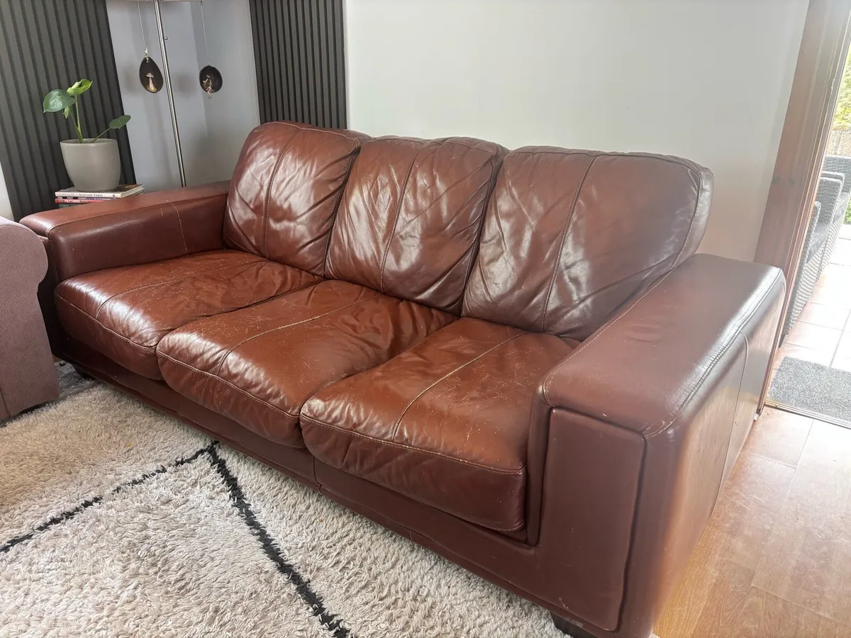 Brown leather 3-seater sofa - Image 3