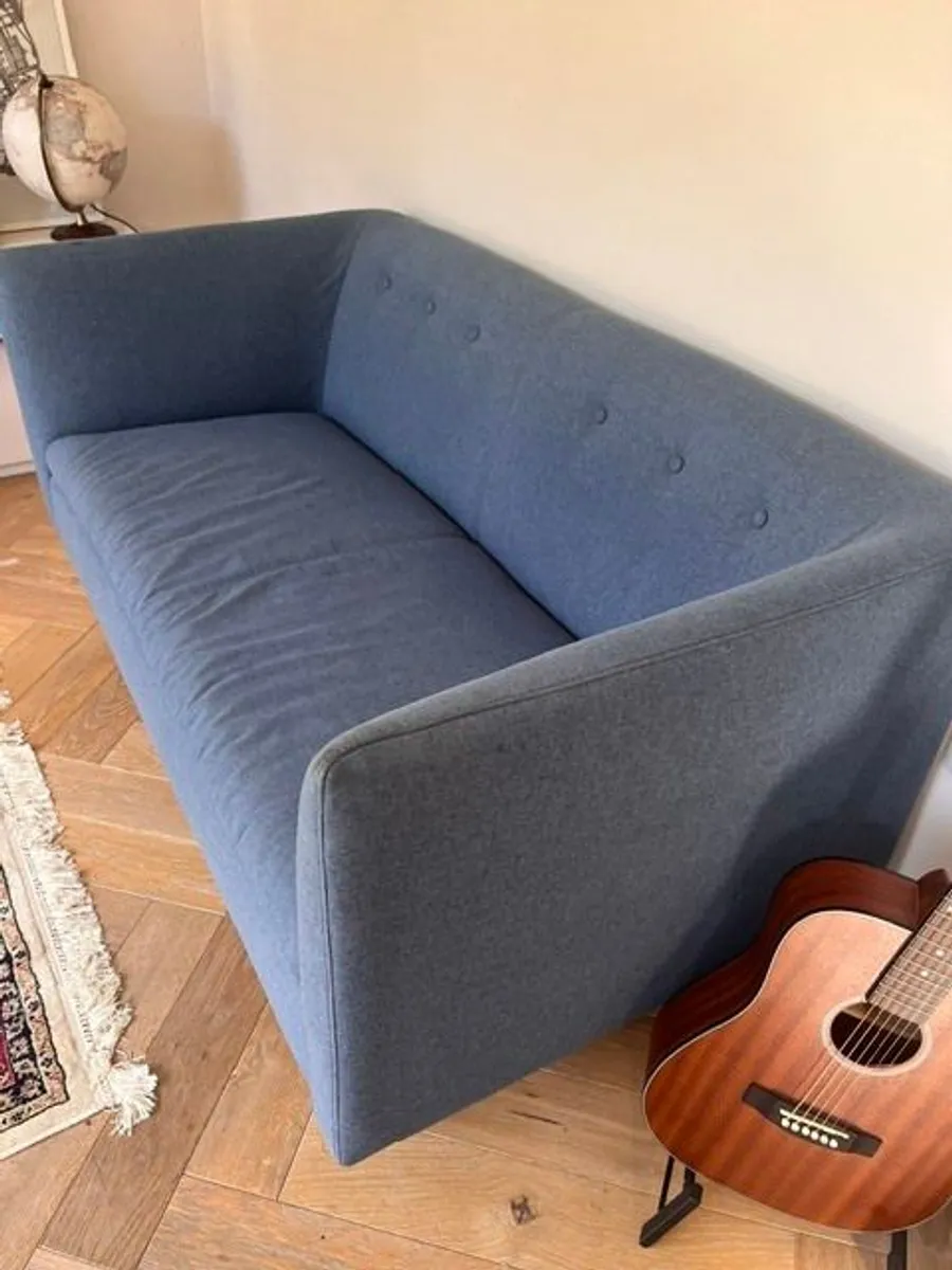 Blue two-seater sofa - button back detail - Image 1