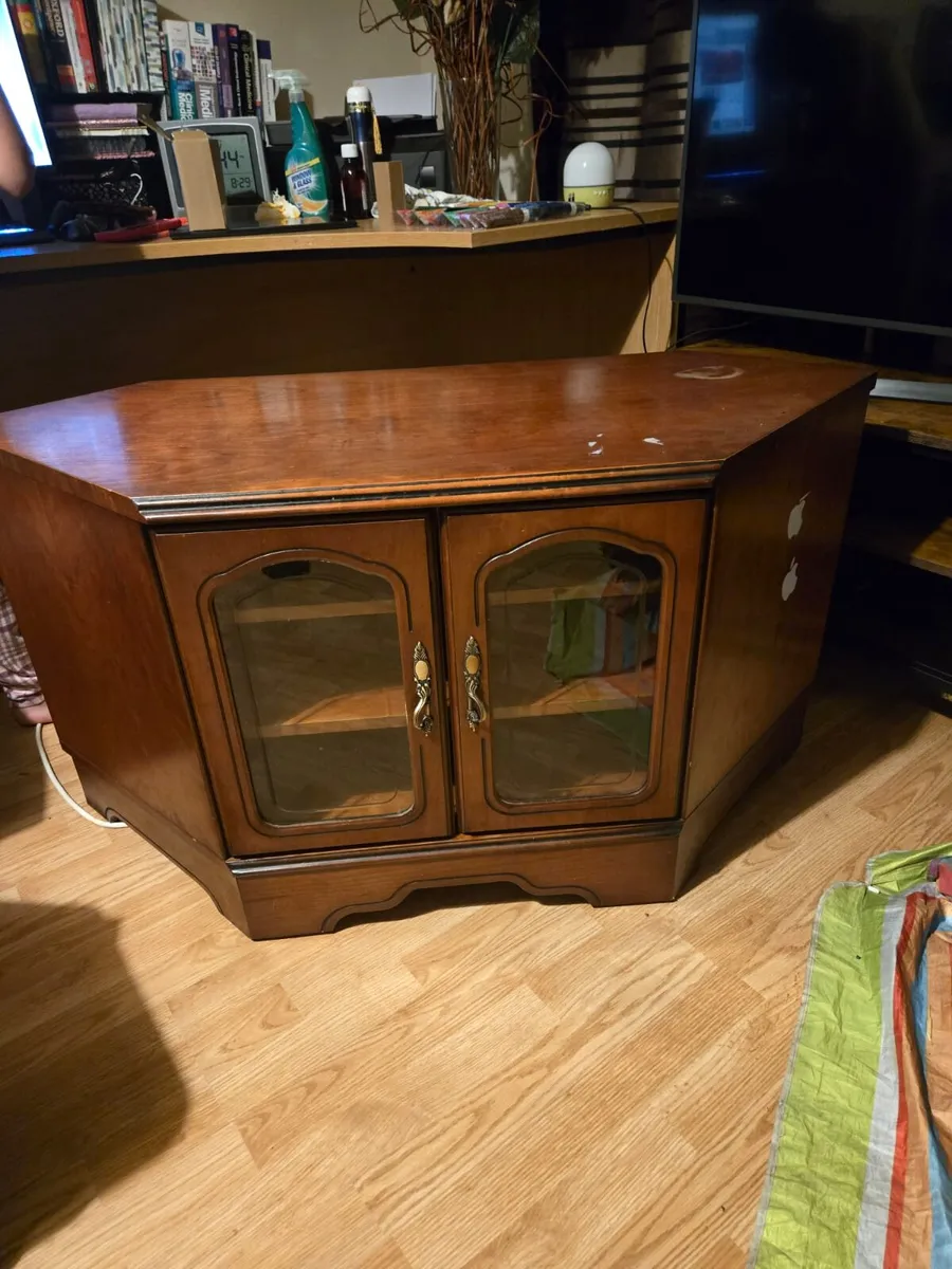 wooden corner TV cabinet  with glass door - Image 1