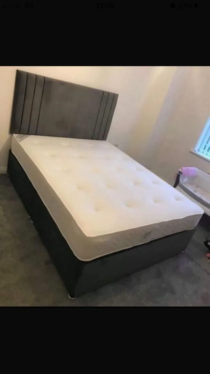 Double 4ft6 divan bed with mattress included - Image 1