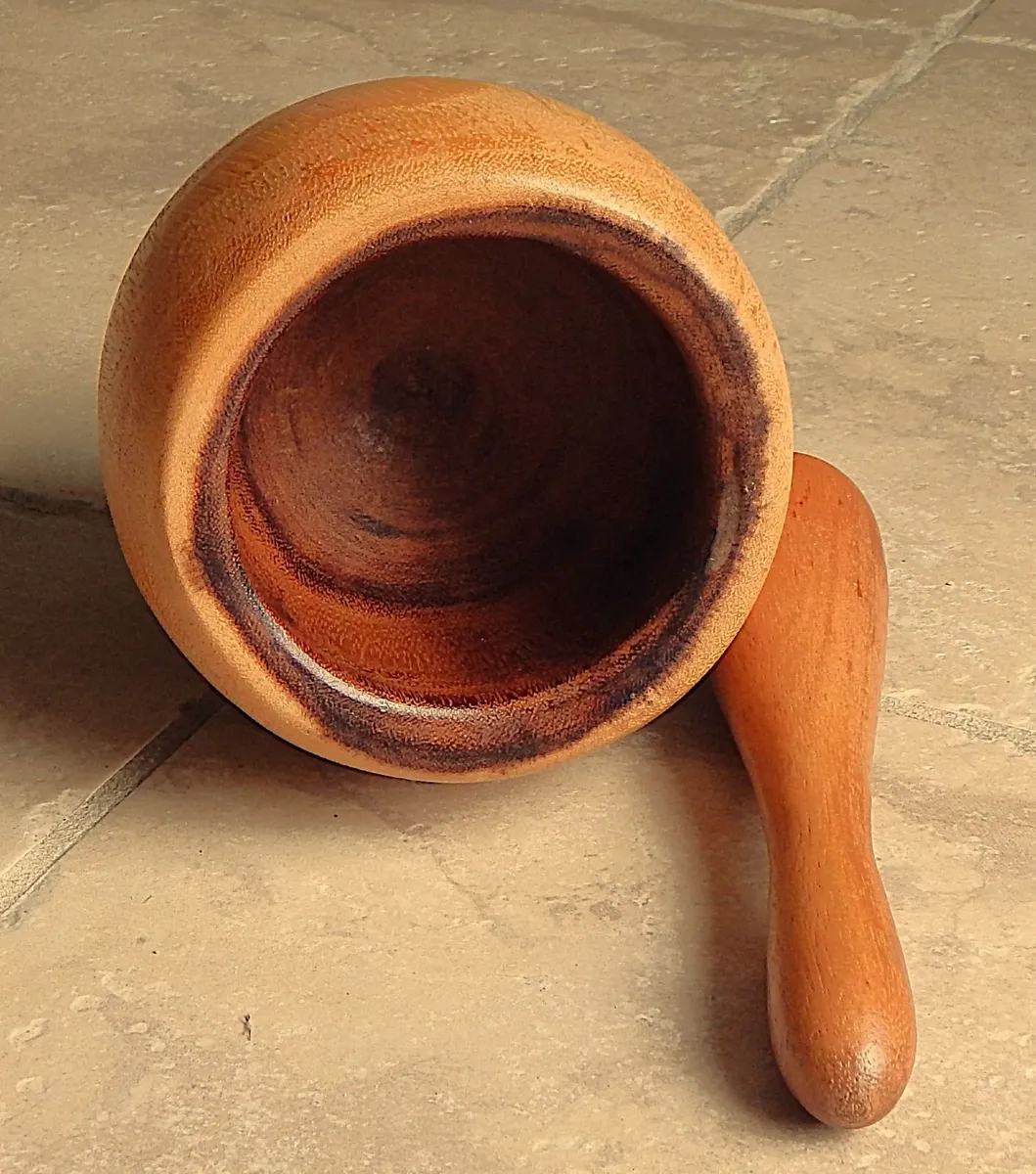 Large Hand Turned Wood Mortar &  Pestle - Image 2